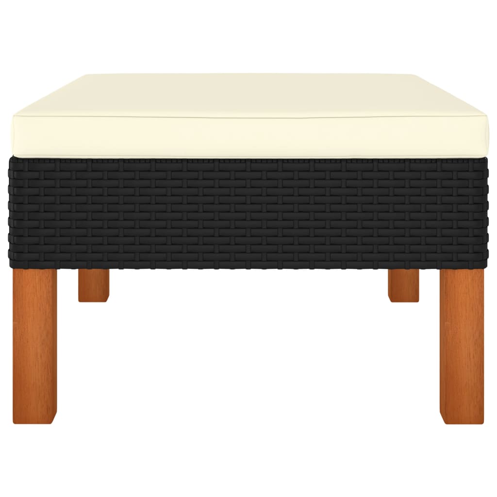 vidaXL Footstool Poly Rattan and Solid Eucalyptus Wood-1