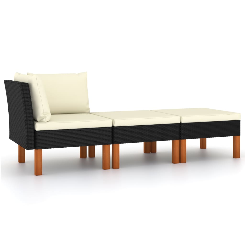 vidaXL 3 Piece Patio Lounge Set Poly Rattan and Solid Eucalyptus Wood-0