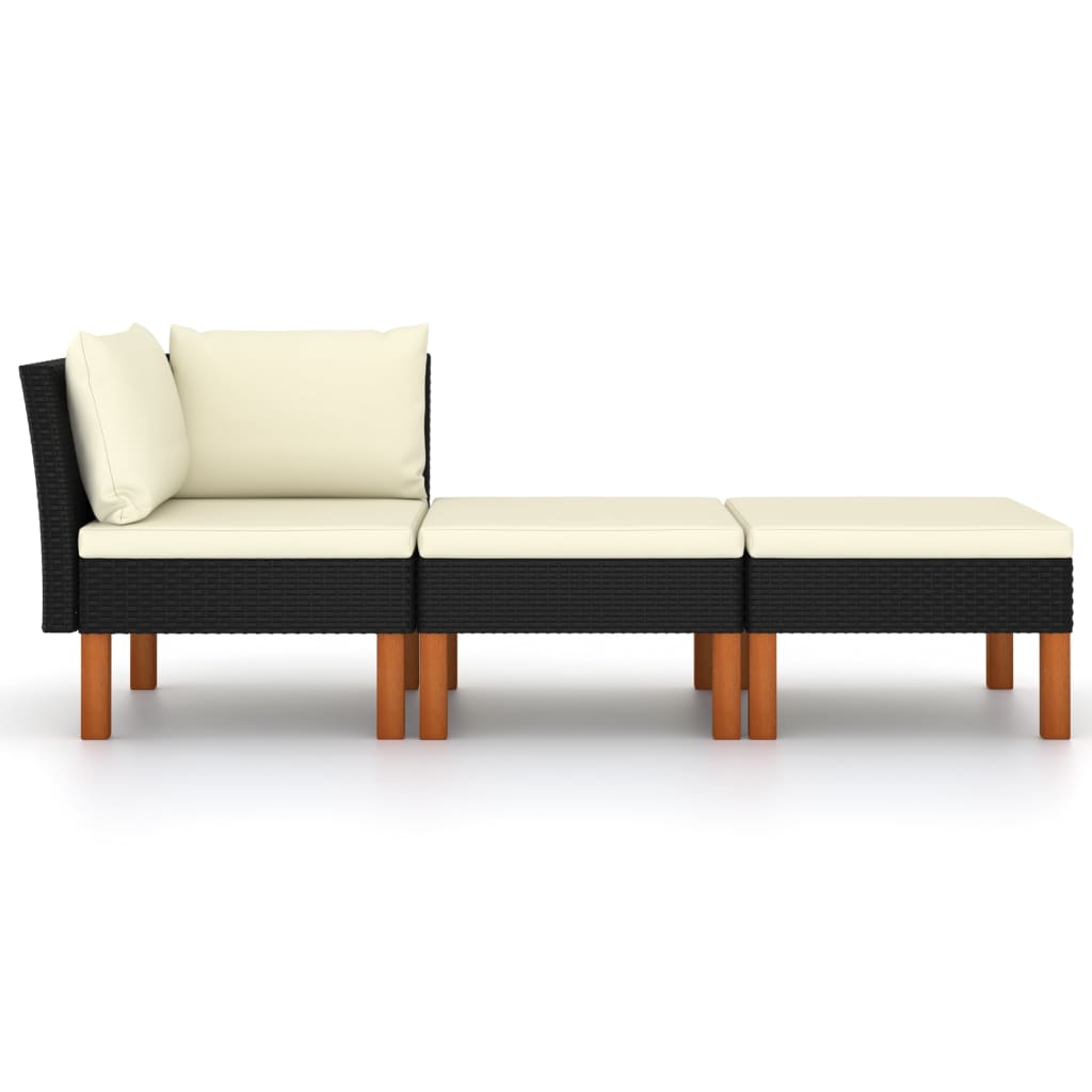 vidaXL 3 Piece Patio Lounge Set Poly Rattan and Solid Eucalyptus Wood-1