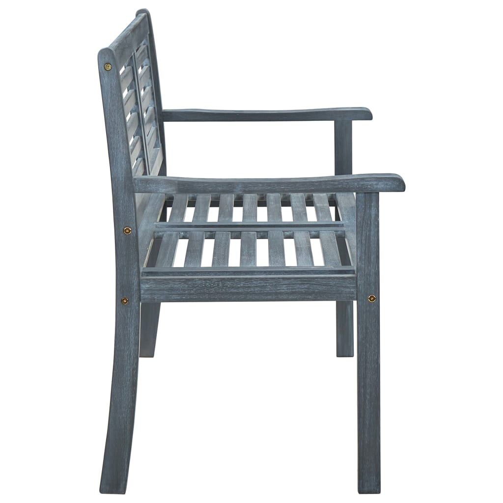 vidaXL Outdoor Patio Bench Loveseat with Armrest Gray Solid Wood Eucalyptus-5