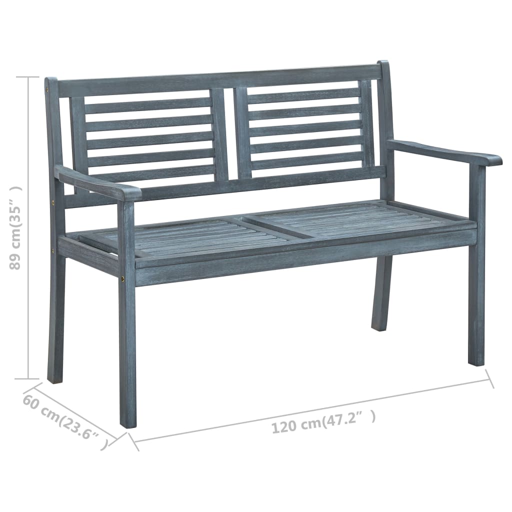 vidaXL Outdoor Patio Bench Loveseat with Armrest Gray Solid Wood Eucalyptus-4