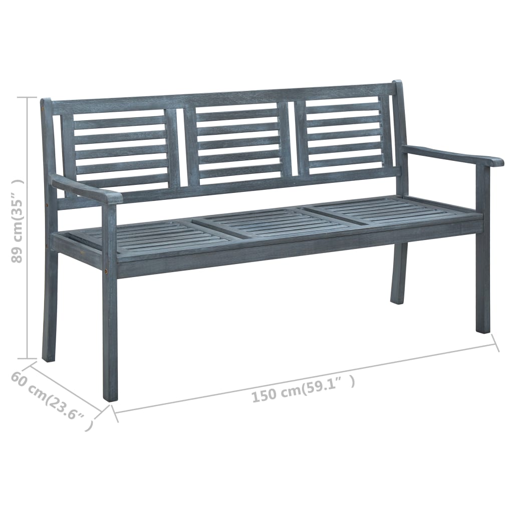 vidaXL Outdoor Patio Bench Loveseat with Armrest Gray Solid Wood Eucalyptus-6