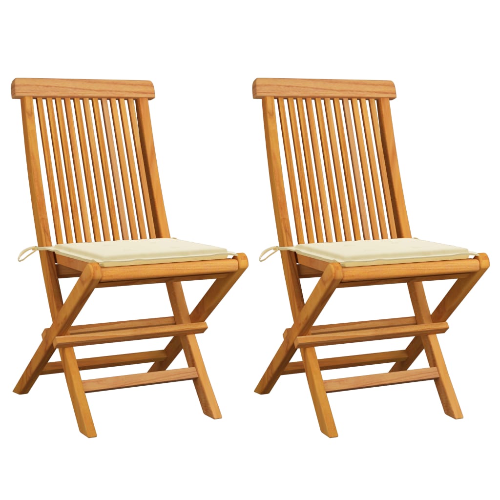 vidaXL Patio Chairs Outdoor Bistro Folding Chair with Cushions Solid Wood Teak-1