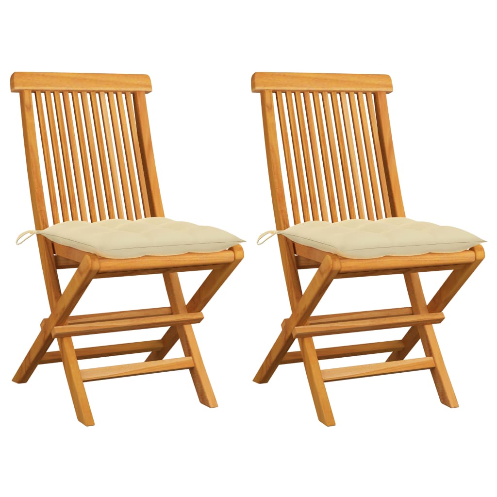 vidaXL Patio Chairs Outdoor Bistro Folding Chair with Cushions Solid Wood Teak-77