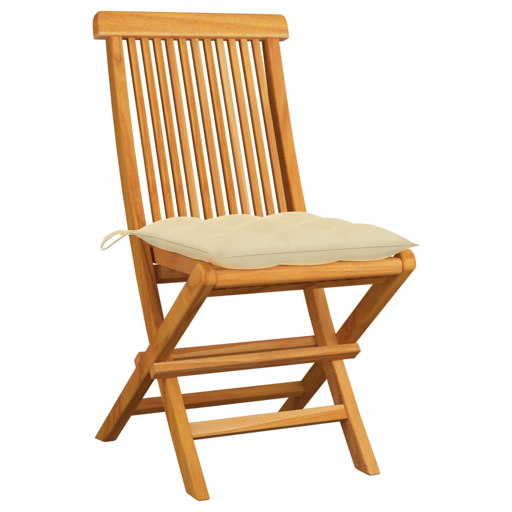 vidaXL Patio Chairs Outdoor Bistro Folding Chair with Cushions Solid Wood Teak-88