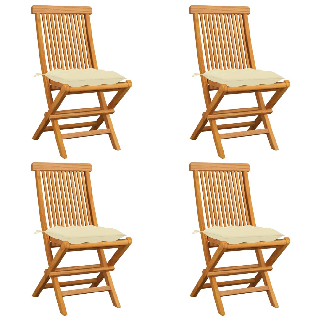 vidaXL Patio Chairs Outdoor Bistro Folding Chair with Cushions Solid Wood Teak-90