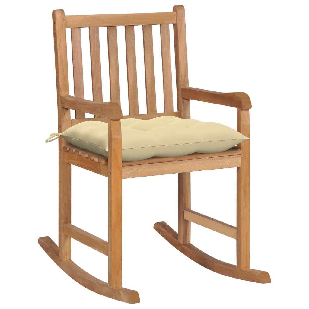 vidaXL Rocking Chair with Anthracite Cushion Solid Teak Wood-7