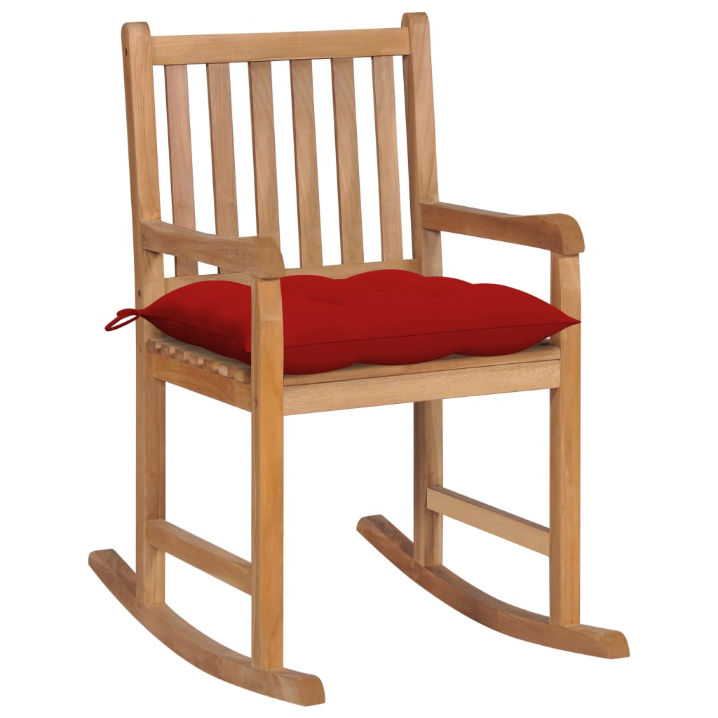 vidaXL Rocking Chair with Anthracite Cushion Solid Teak Wood-19