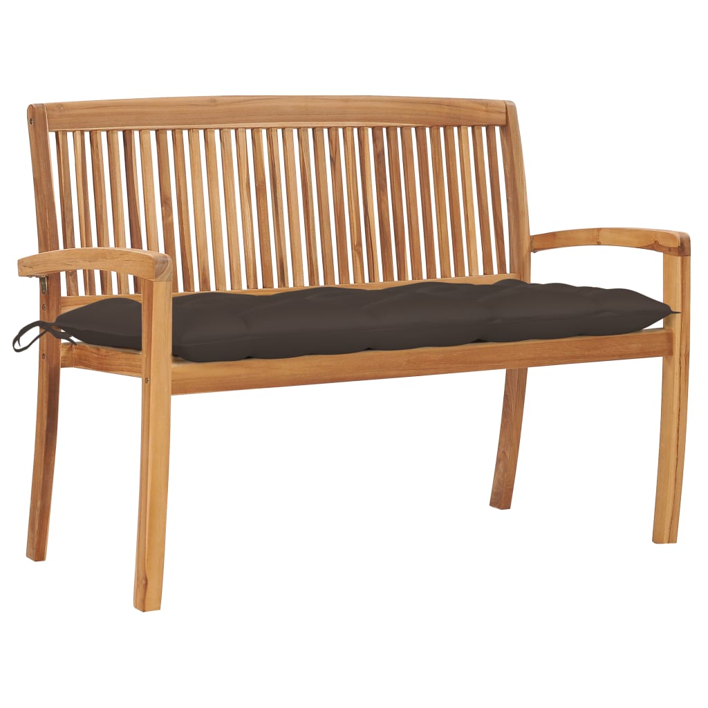 vidaXL Outdoor Patio Bench Stacking Patio Bench with Cushion Solid Wood Teak-60