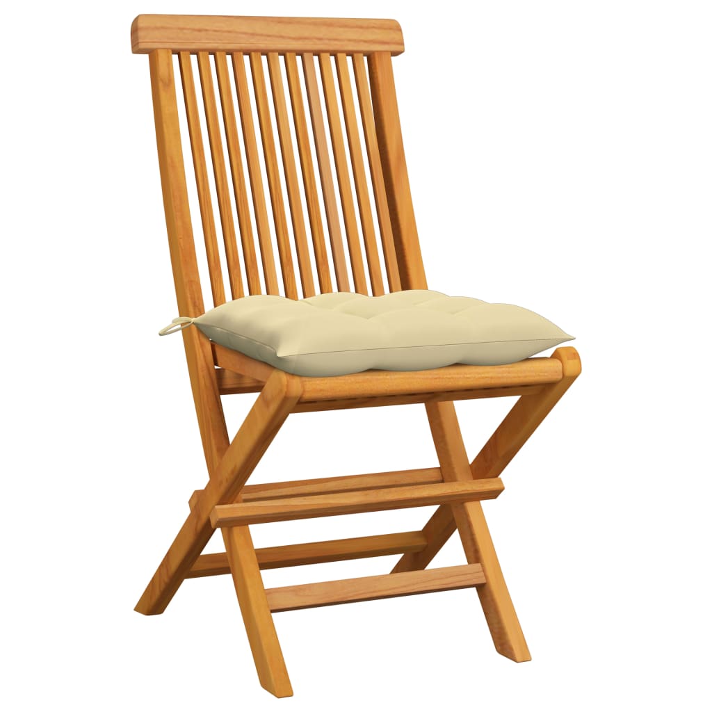 vidaXL Patio Chairs Outdoor Bistro Folding Chair with Cushions Solid Wood Teak-9