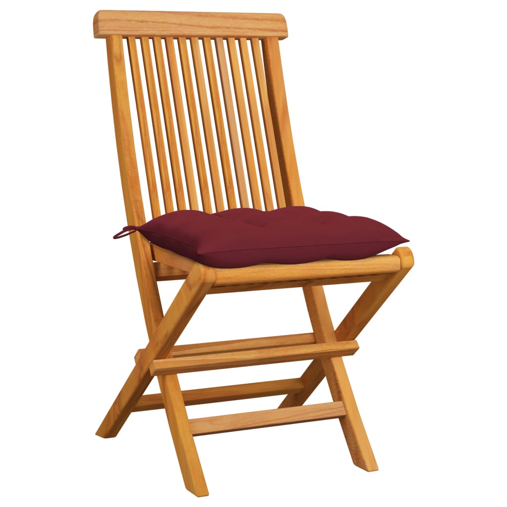 vidaXL Patio Chairs Outdoor Bistro Folding Chair with Cushions Solid Wood Teak-76