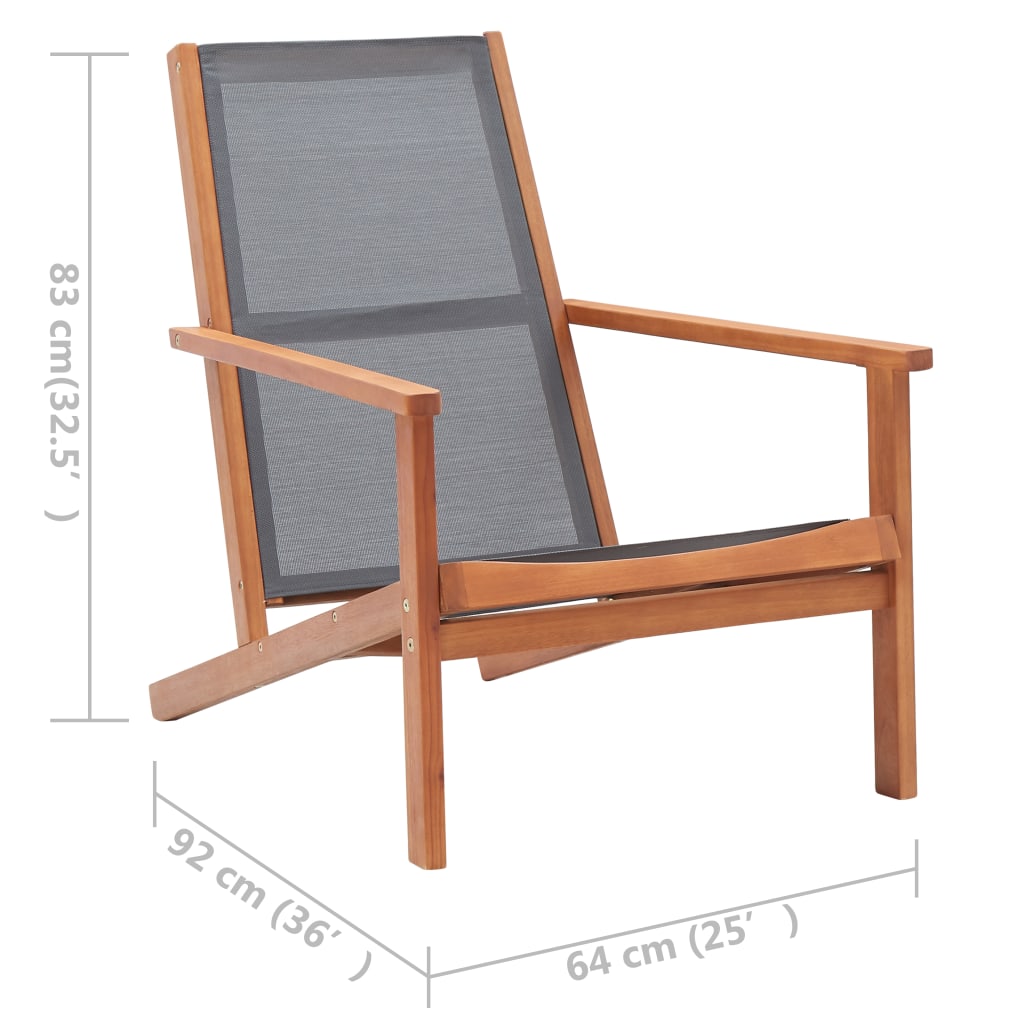 vidaXL Patio Lounge Chair Outdoor Chair Solid Wood Eucalyptus and Textilene-9