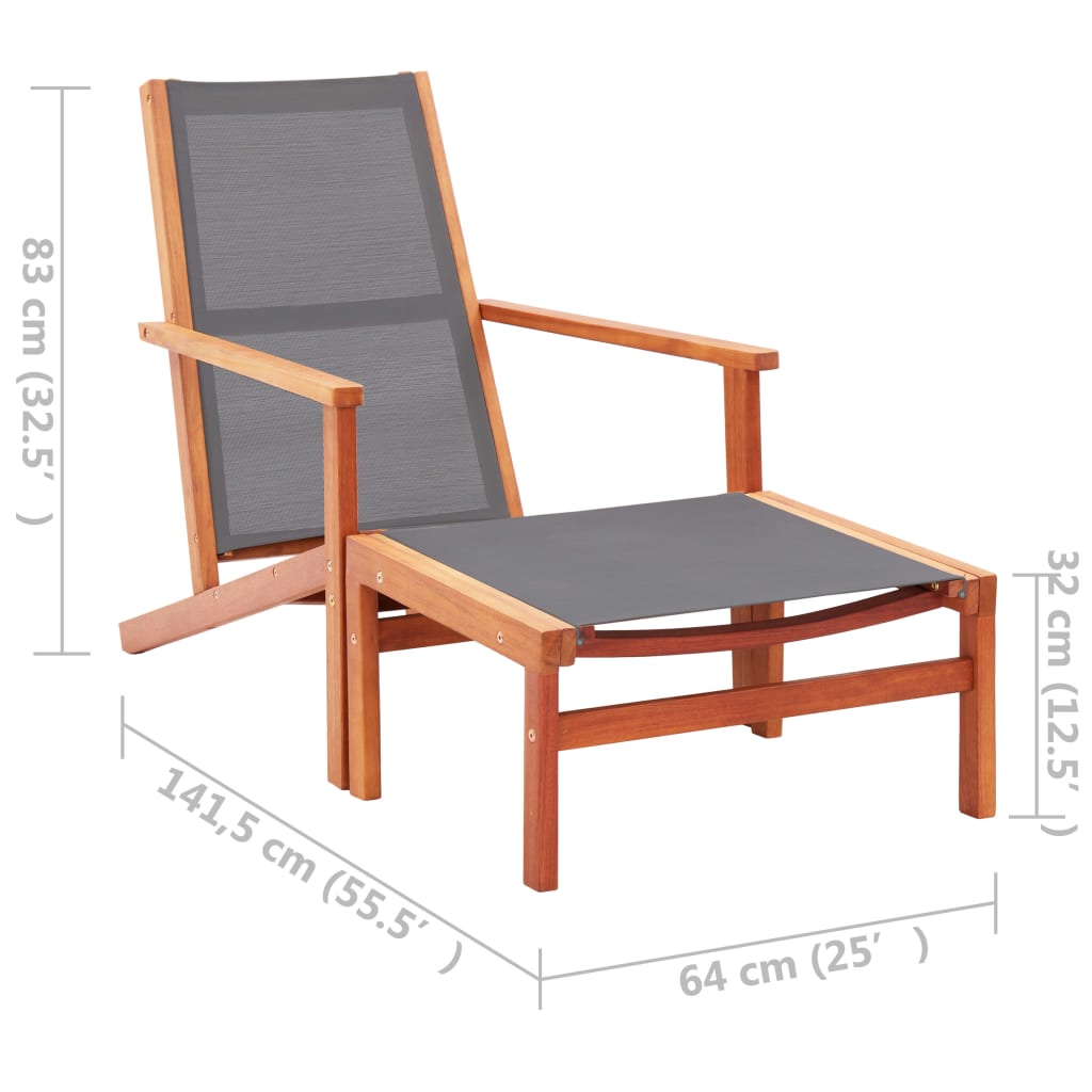 vidaXL Patio Chair Lounge Chair with Footrest Solid Wood Eucalyptus&Textilene-10
