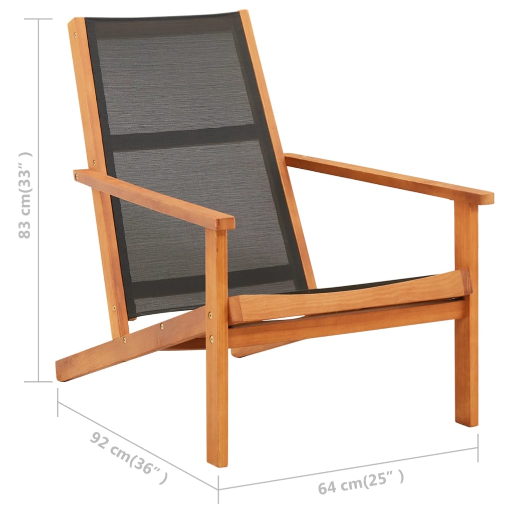 vidaXL Patio Lounge Chair Outdoor Chair Solid Wood Eucalyptus and Textilene-12