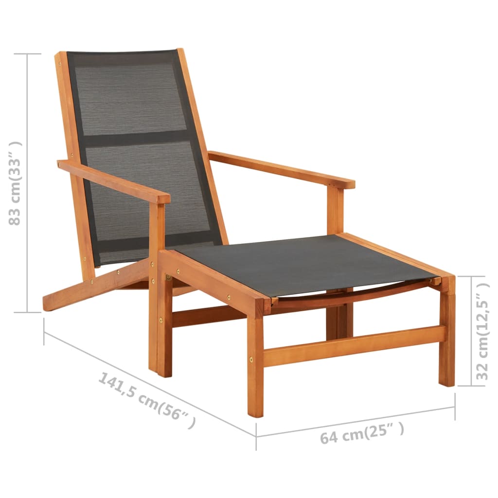 vidaXL Patio Chair Lounge Chair with Footrest Solid Wood Eucalyptus&Textilene-18