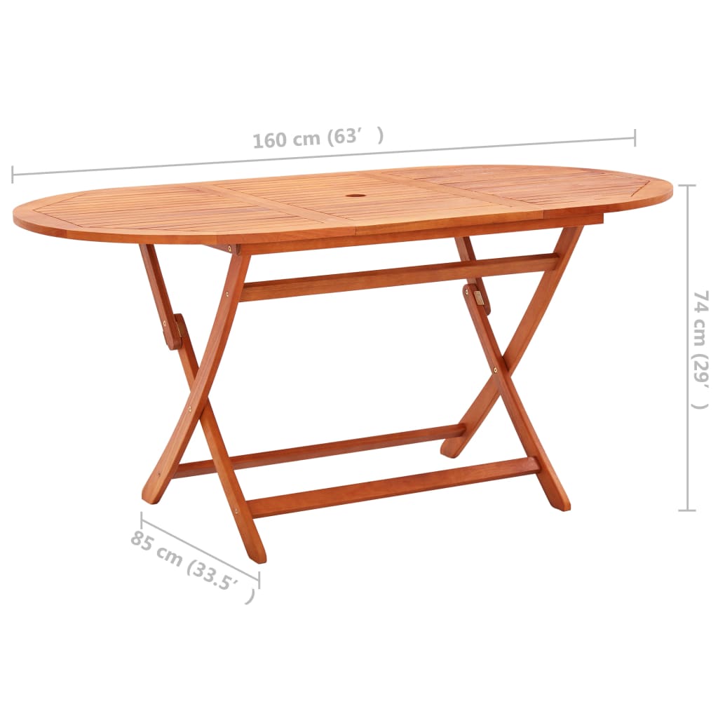 vidaXL Folding Patio Table 63"x33.5"x29.1" Solid Eucalyptus Wood-5