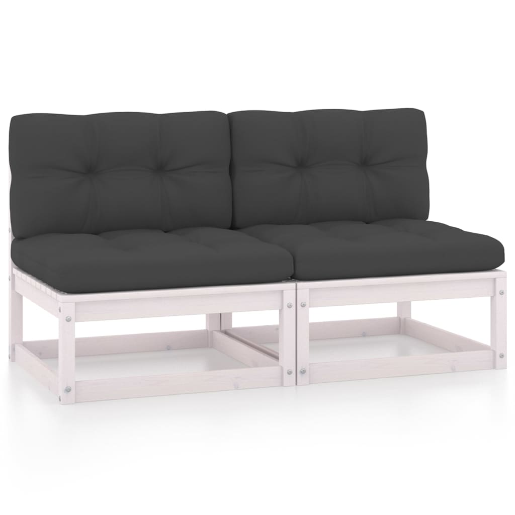 vidaXL Patio Middle Sofas with Anthracite Cushions 2 pcs Solid Wood Pine-0