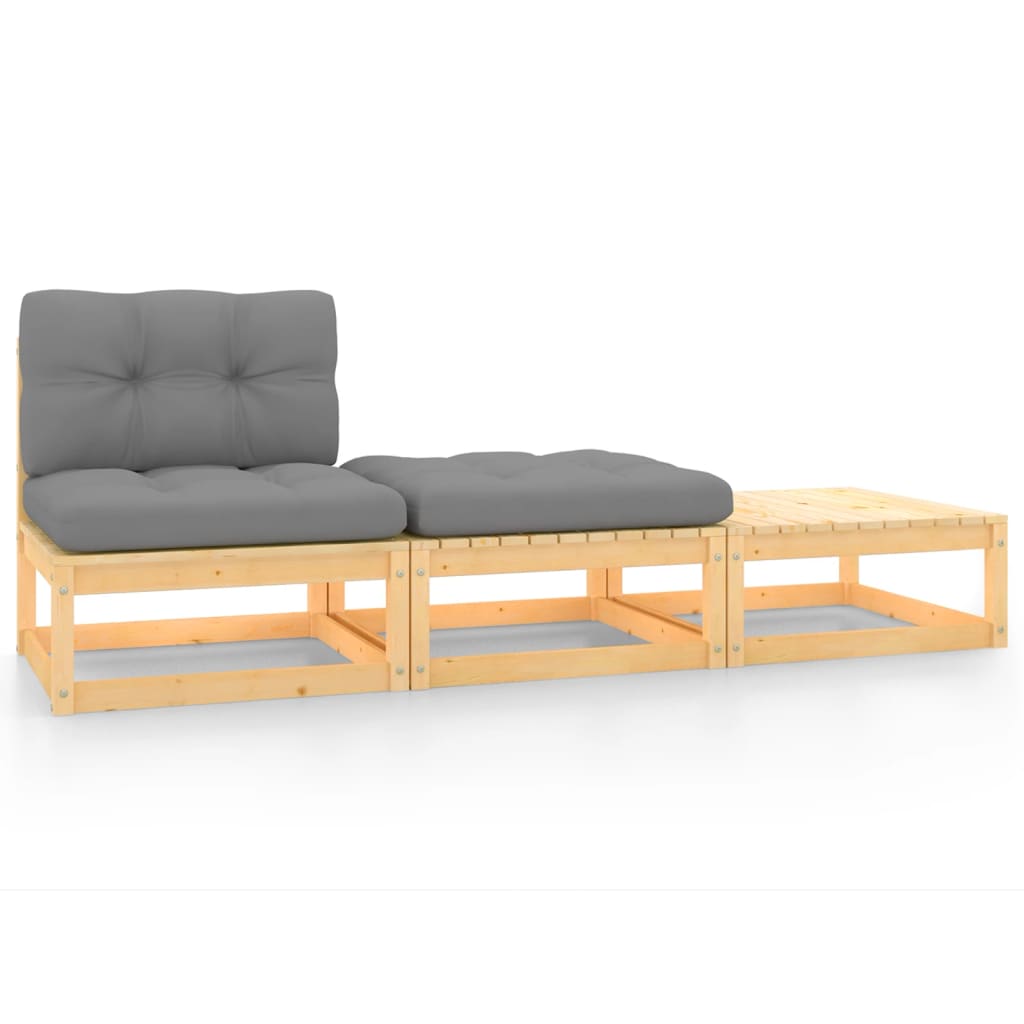 vidaXL 3 Piece Patio Lounge Set with Cushions Solid Wood Pine-1