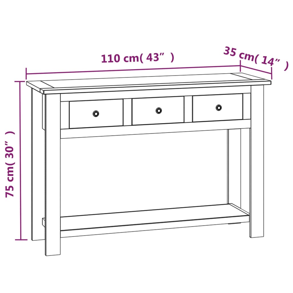 vidaXL Console Table 43.3"x13.7"x29.5" Solid Oak Wood-7