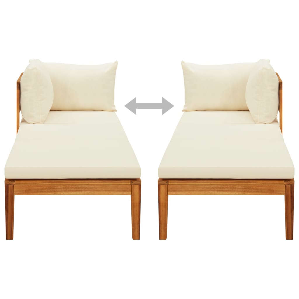 vidaXL Sun Lounger with 1 Armrest Cream White Solid Acacia Wood-4