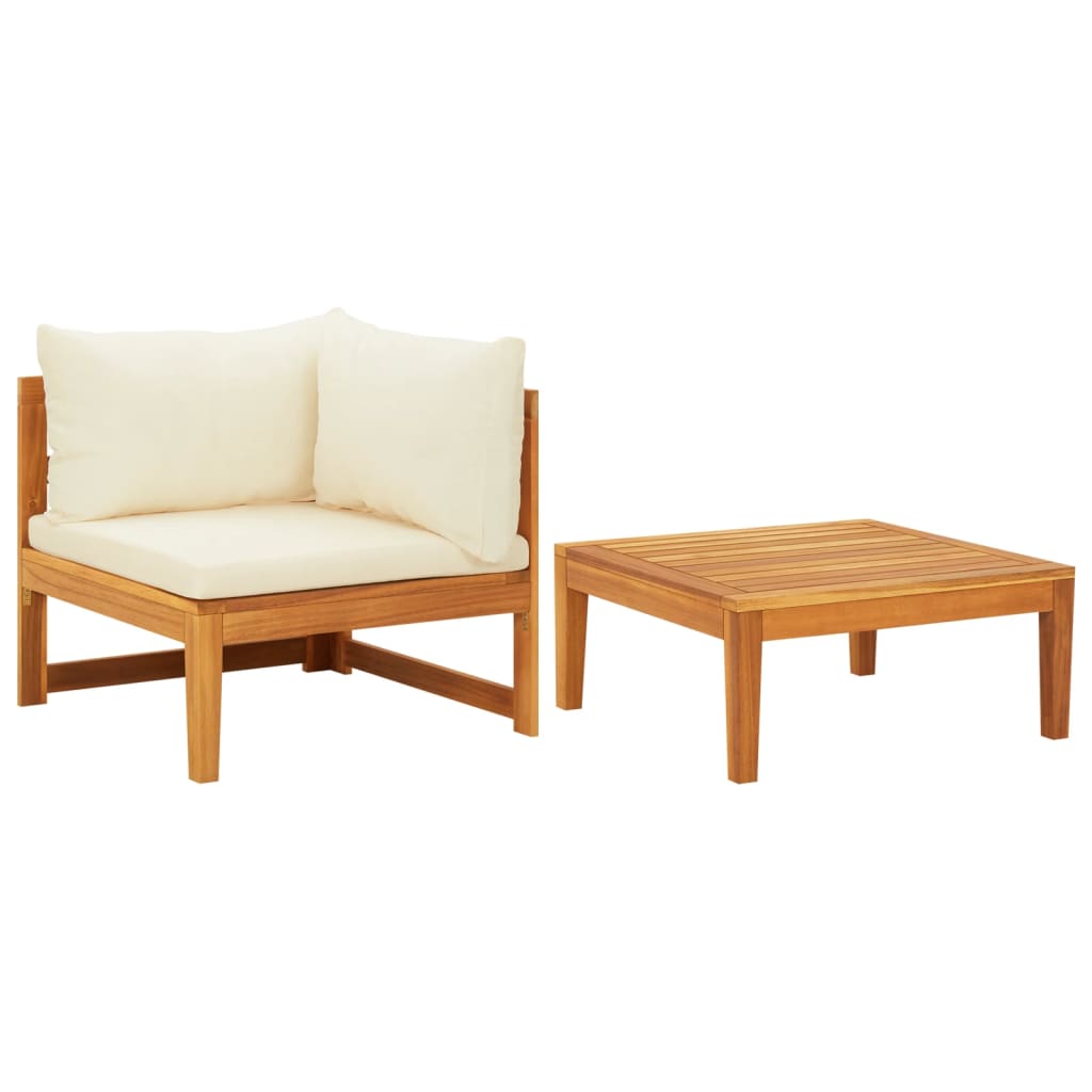 vidaXL 2 Piece Patio Lounge Set with Cream White Cushions Acacia Wood-0