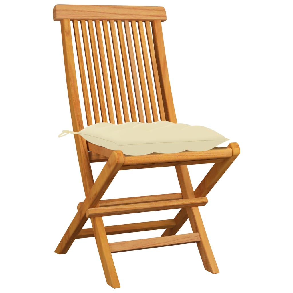 vidaXL Patio Chairs Outdoor Bistro Folding Chair with Cushions Solid Wood Teak-25