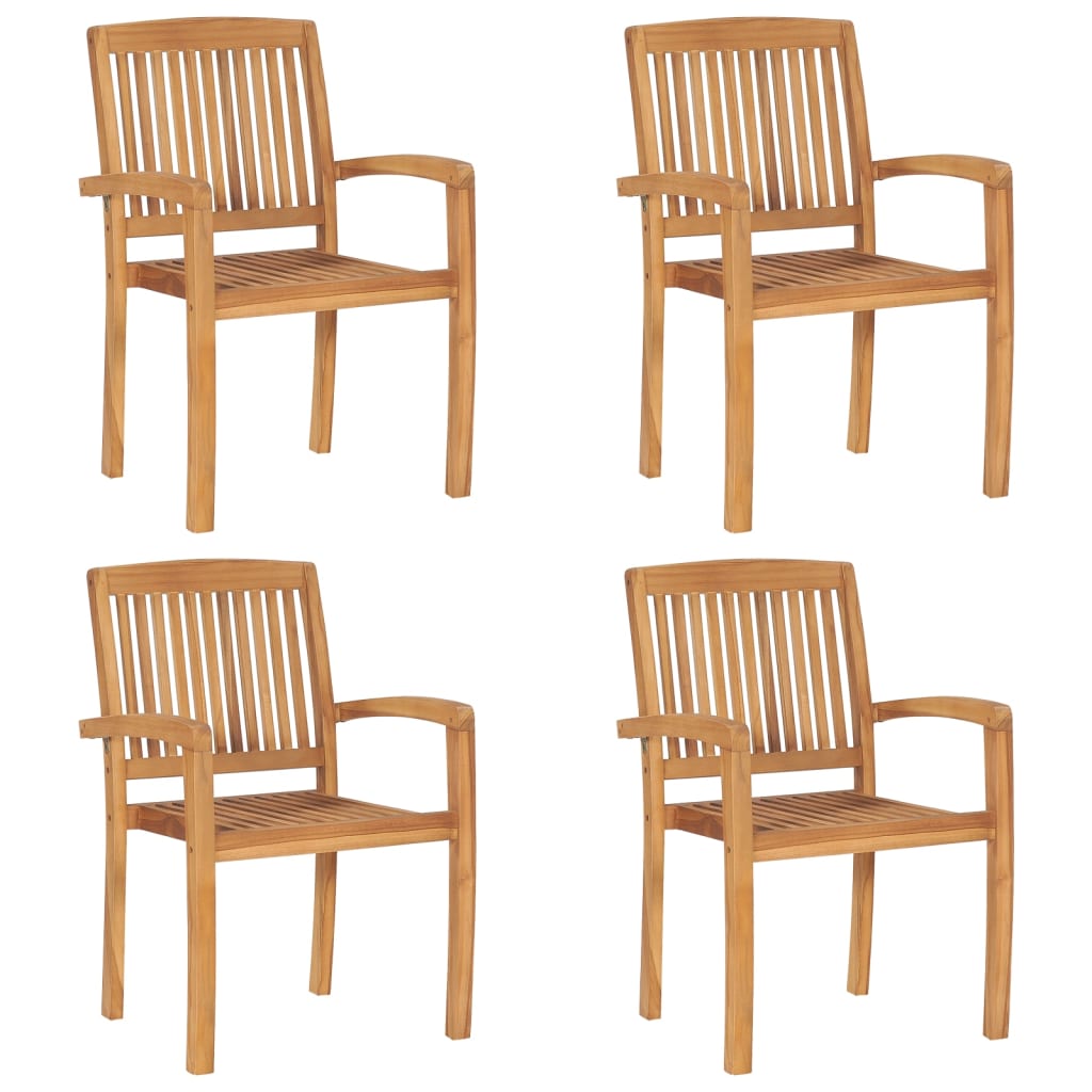 vidaXL 1/2x Solid Teak Wood Stacking Garden Dining Chair Patio Lounge Seating-2