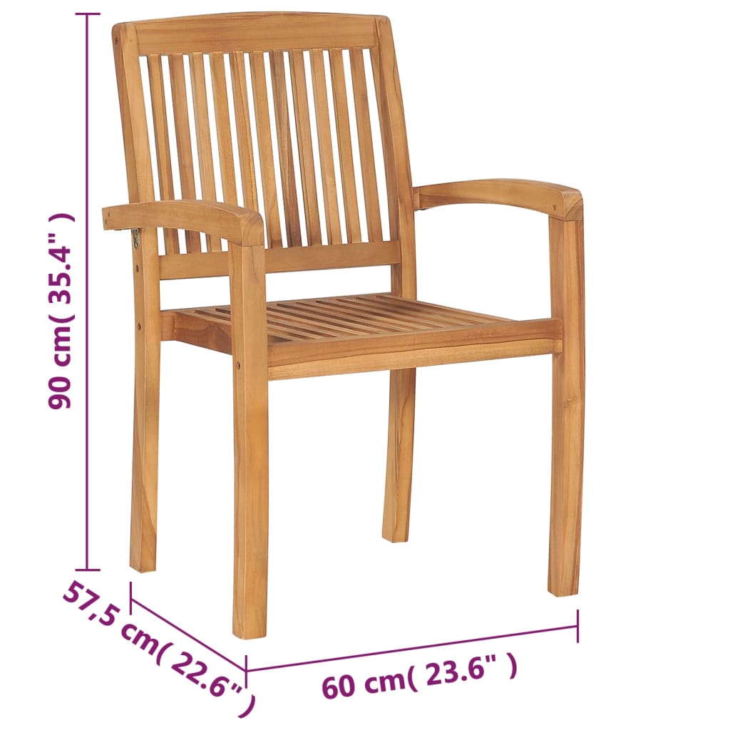vidaXL 1/2x Solid Teak Wood Stacking Garden Dining Chair Patio Lounge Seating-4