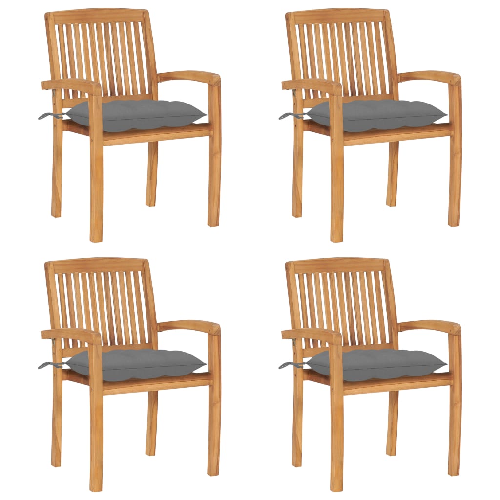 vidaXL 2/4/6/8x Solid Wood Teak Patio Chairs with Cushions Seat Multi Colors-0