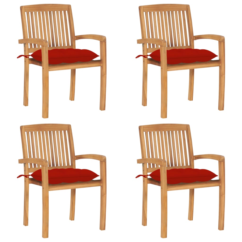 vidaXL 2/4/6/8x Solid Wood Teak Patio Chairs with Cushions Seat Multi Colors-9