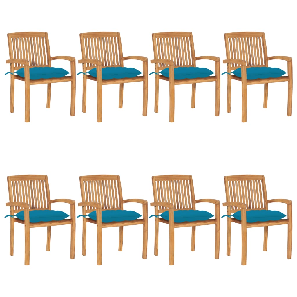 vidaXL 2/4/6/8x Solid Wood Teak Patio Chairs with Cushions Seat Multi Colors-7