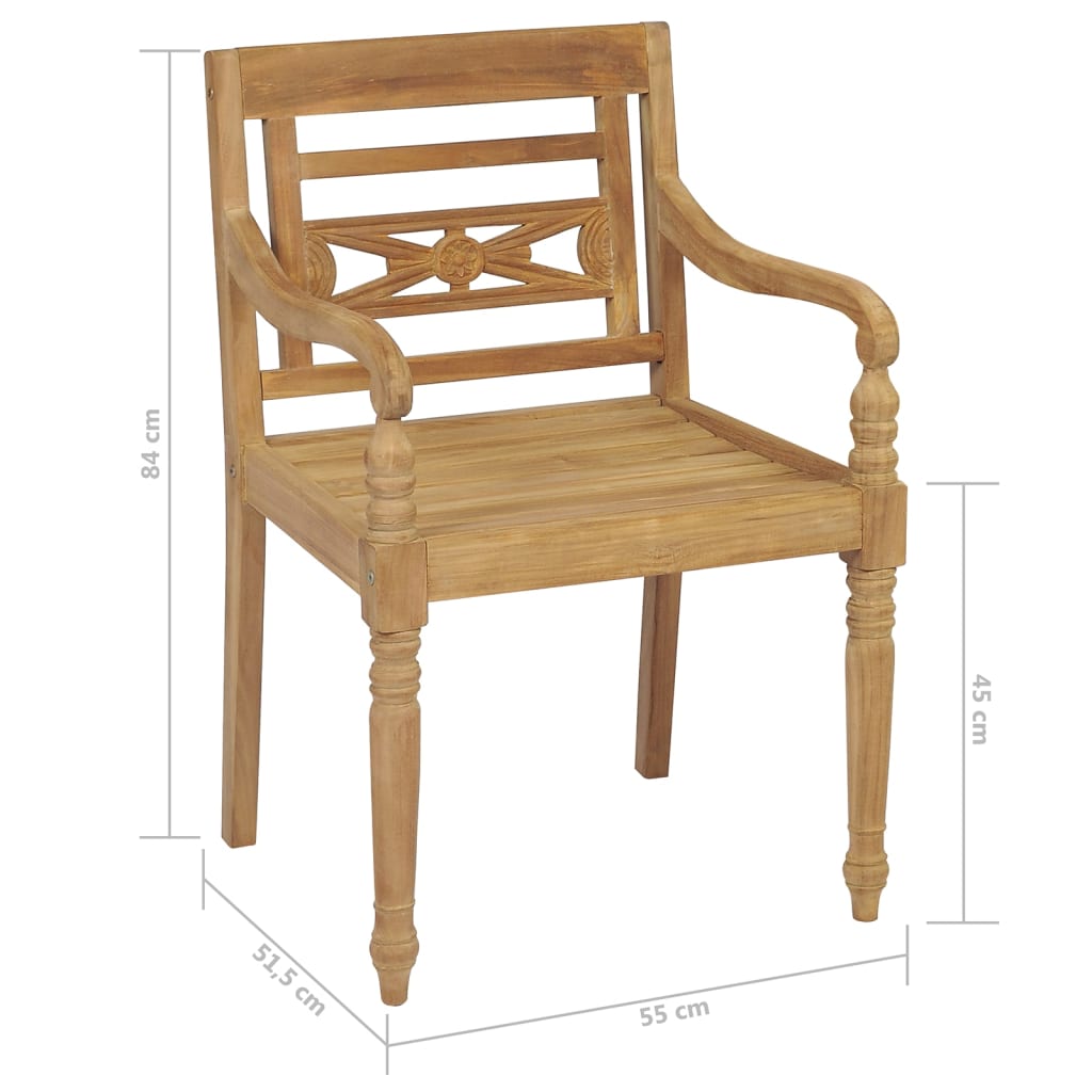 vidaXL Batavia Chairs Patio Garden Lounge Chair with Cushions Solid Wood Teak-49
