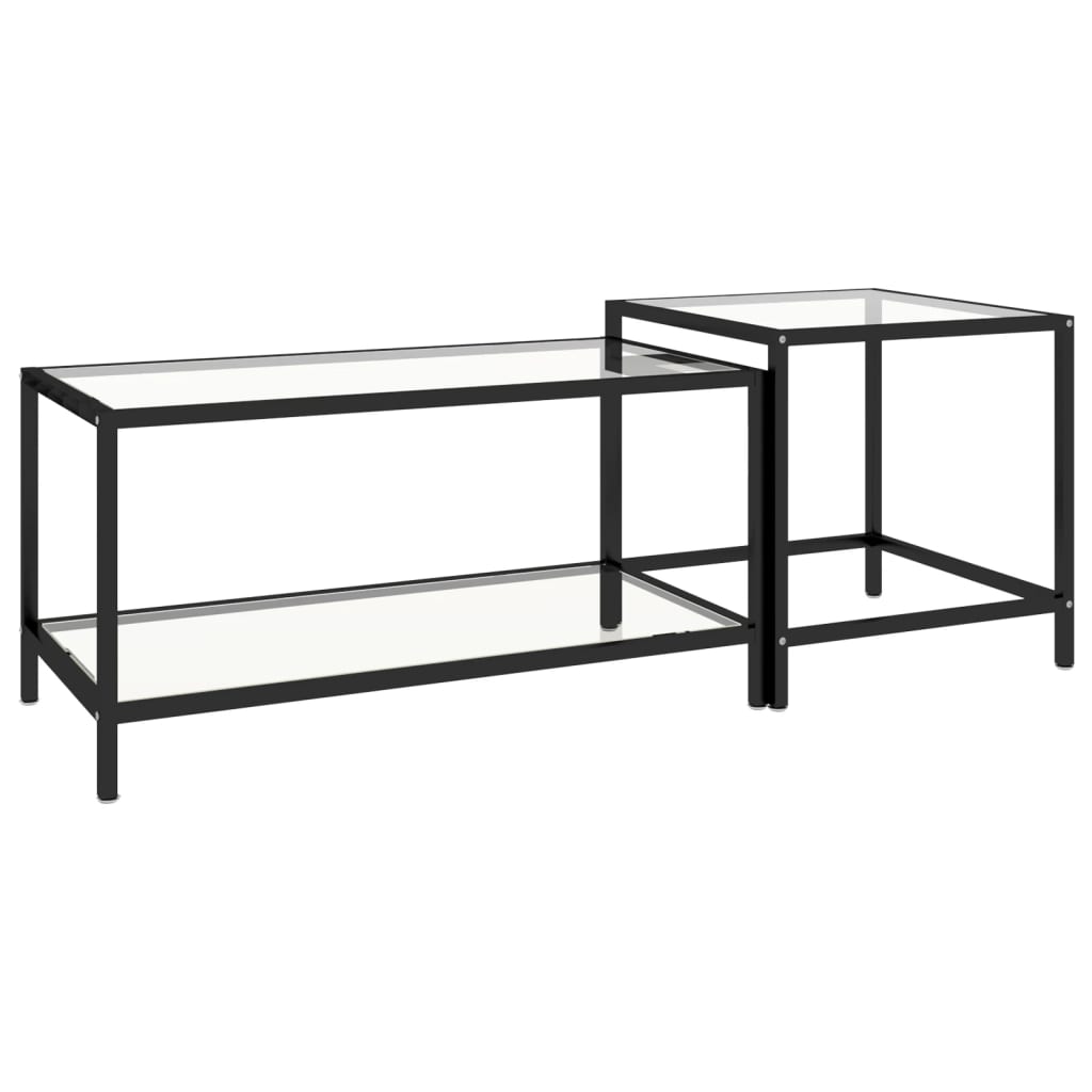 vidaXL Tea Tables Accent Coffee Side Table 2 Pcs Tempered Glass Transparent-0
