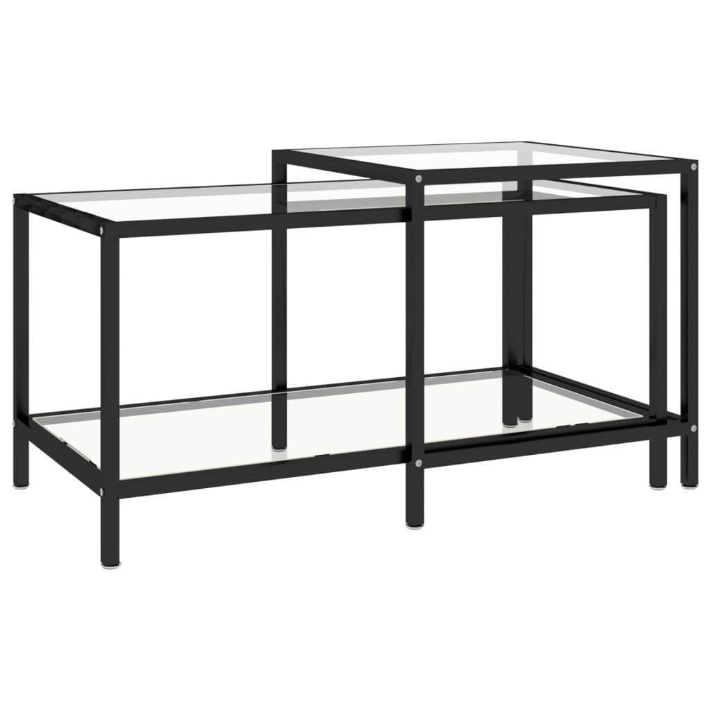 vidaXL Tea Tables Accent Coffee Side Table 2 Pcs Tempered Glass Transparent-8