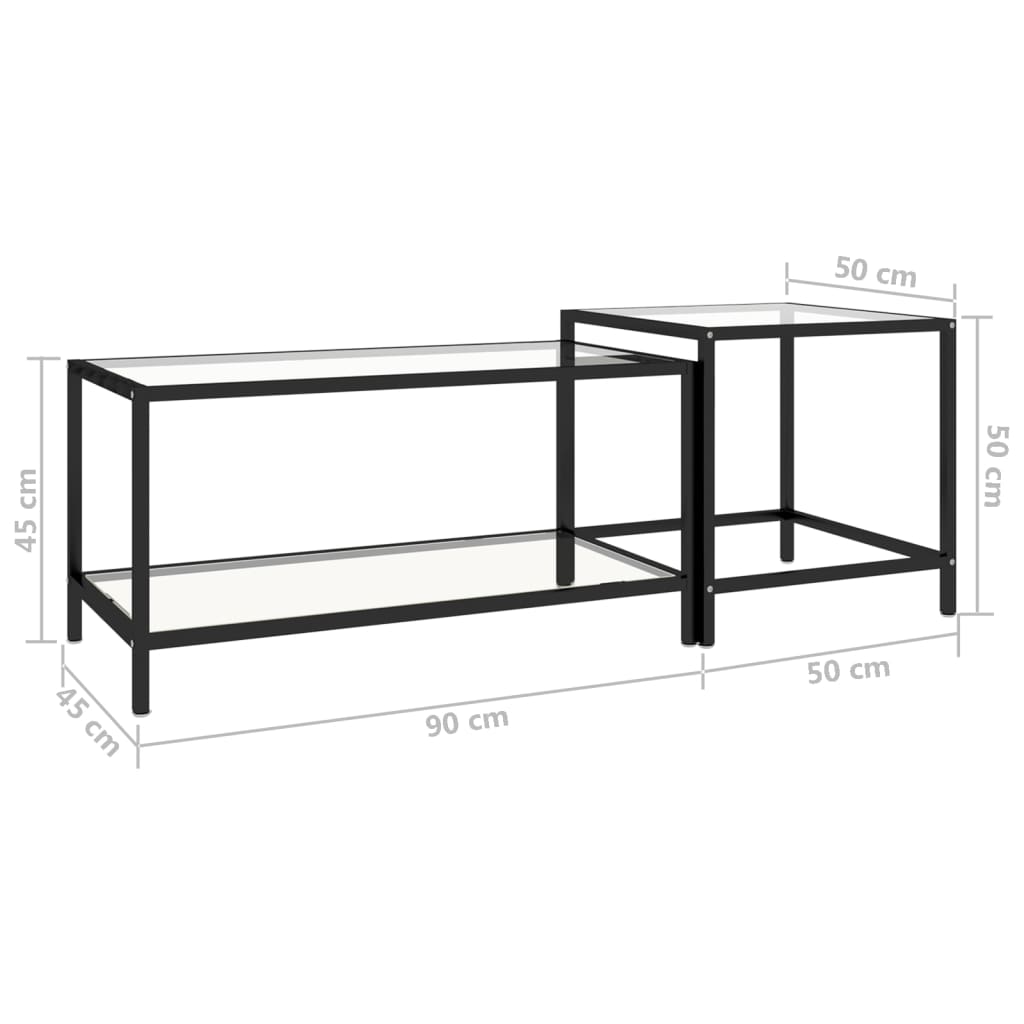vidaXL Tea Tables Accent Coffee Side Table 2 Pcs Tempered Glass Transparent-6