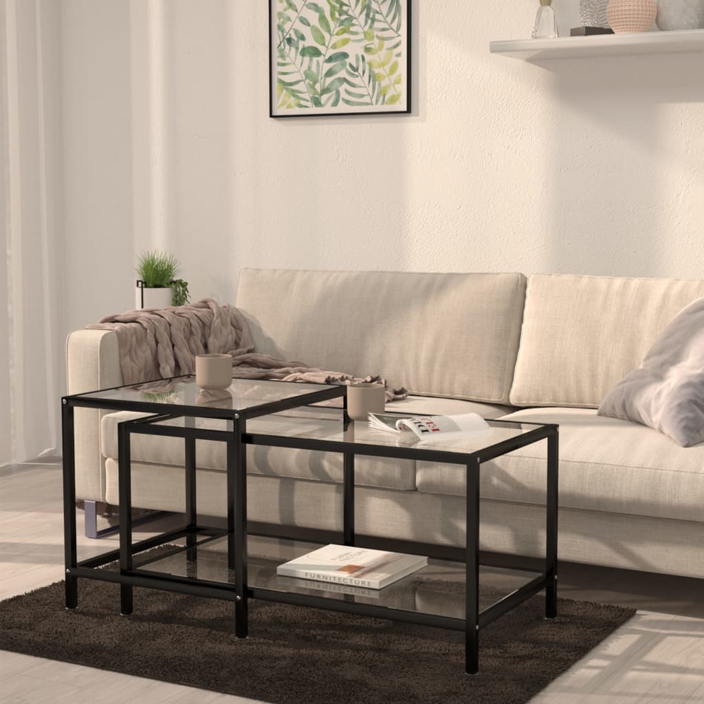 vidaXL Tea Tables Accent Coffee Side Table 2 Pcs Tempered Glass Transparent-4
