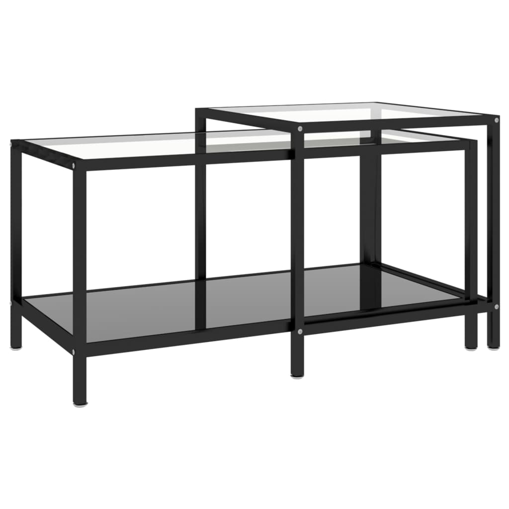 vidaXL Tea Tables Accent Coffee Side Table 2 Pcs Tempered Glass Transparent-1