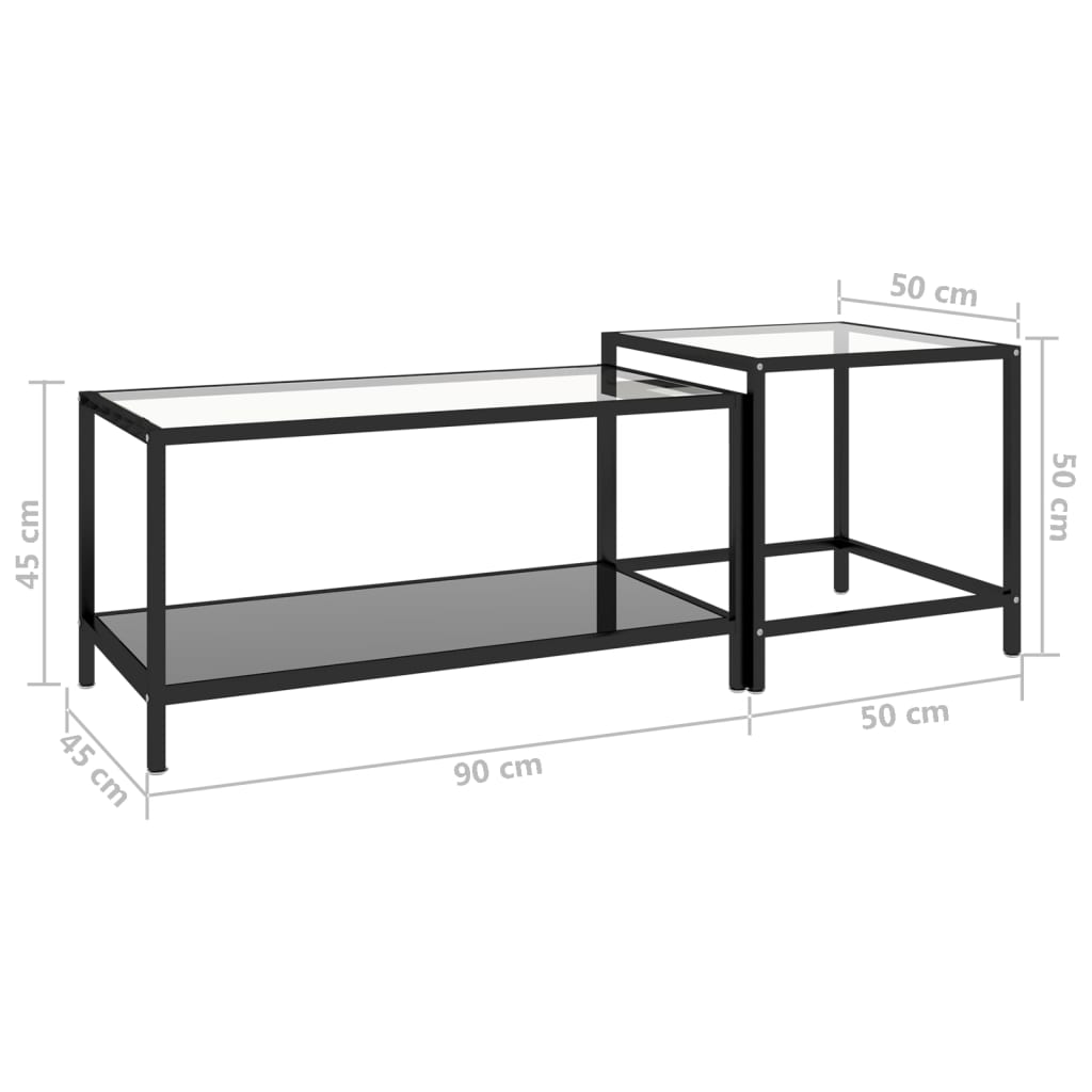 vidaXL Tea Tables Accent Coffee Side Table 2 Pcs Tempered Glass Transparent-15