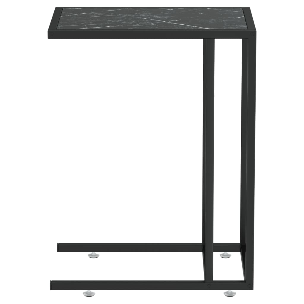 vidaXL Computer Side Table Accent C Shaped End Table Marble Tempered Glass-4