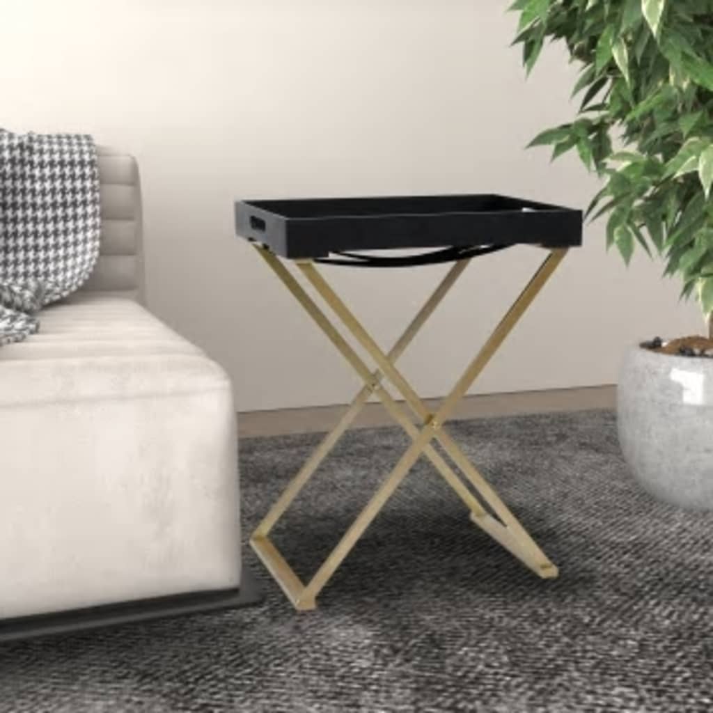 vidaXL Folding Table Accent Foldable End Table with Iron Frame Gold and MDF-15
