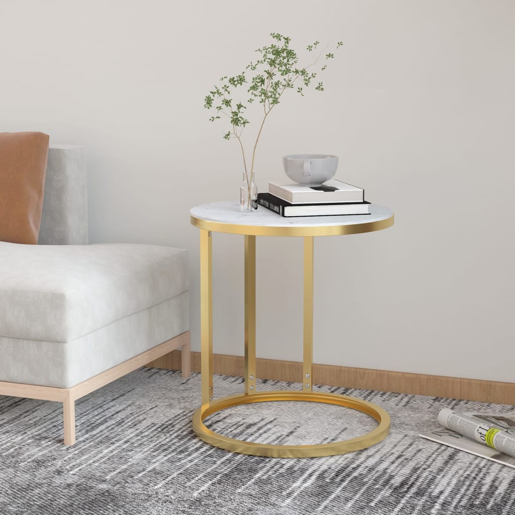 vidaXL Side Table Accent Round Coffee Table Furniture Marble Tempered Glass-6