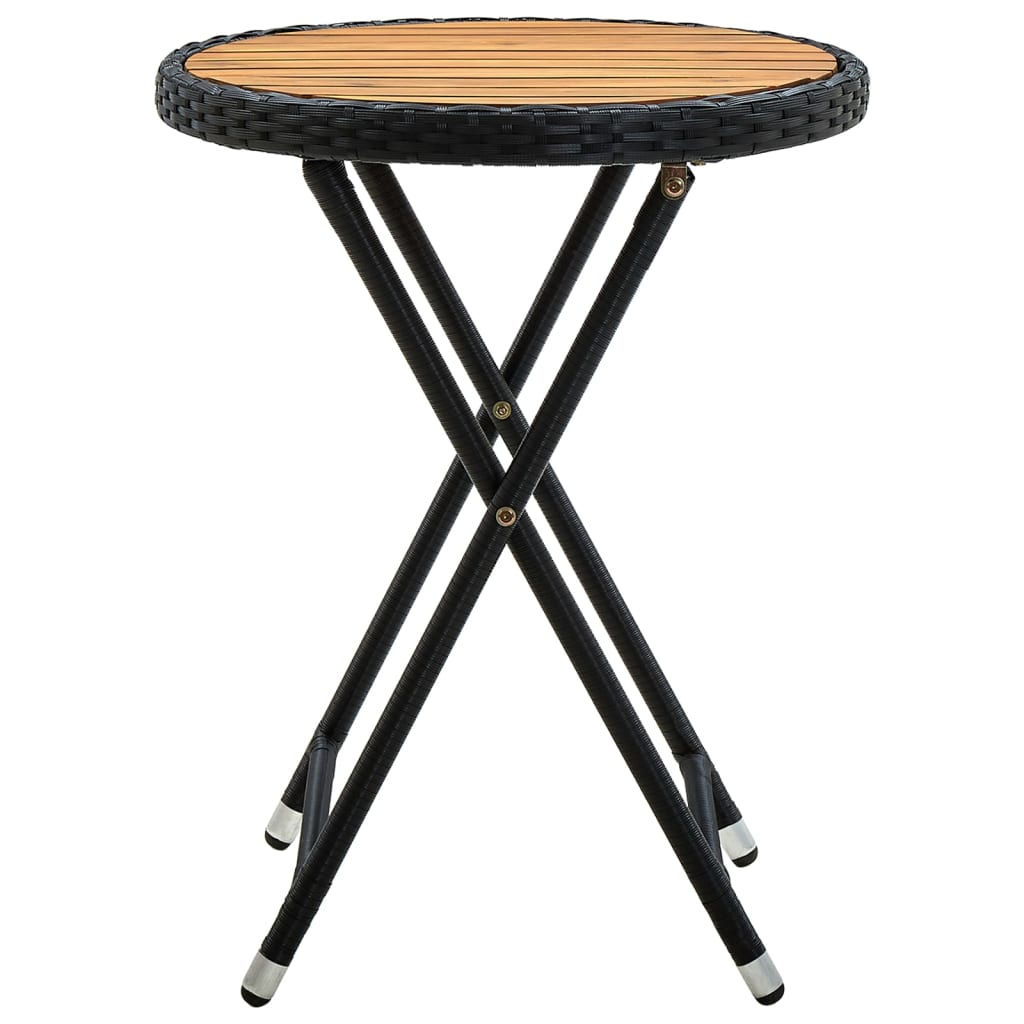 vidaXL Bistro Table Folding Outdoor Side Table Solid Acacia Wood PE Rattan-11