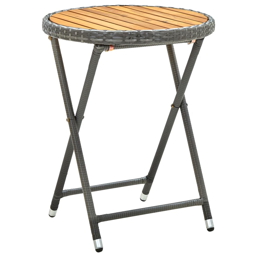 vidaXL Bistro Table Folding Outdoor Side Table Solid Acacia Wood PE Rattan-6