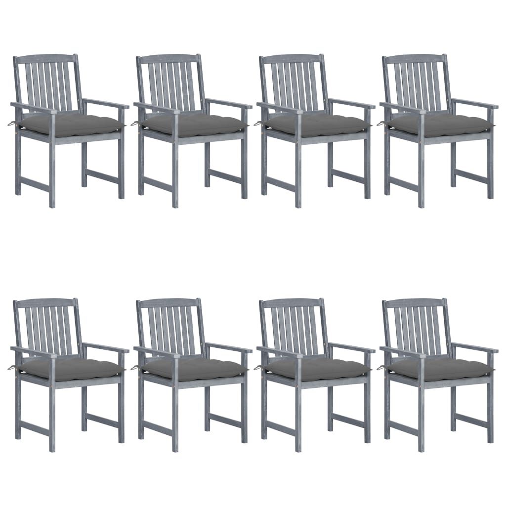 vidaXL Patio Chairs Outdoor Dining Chair with Cushions Gray Solid Wood Acacia-9