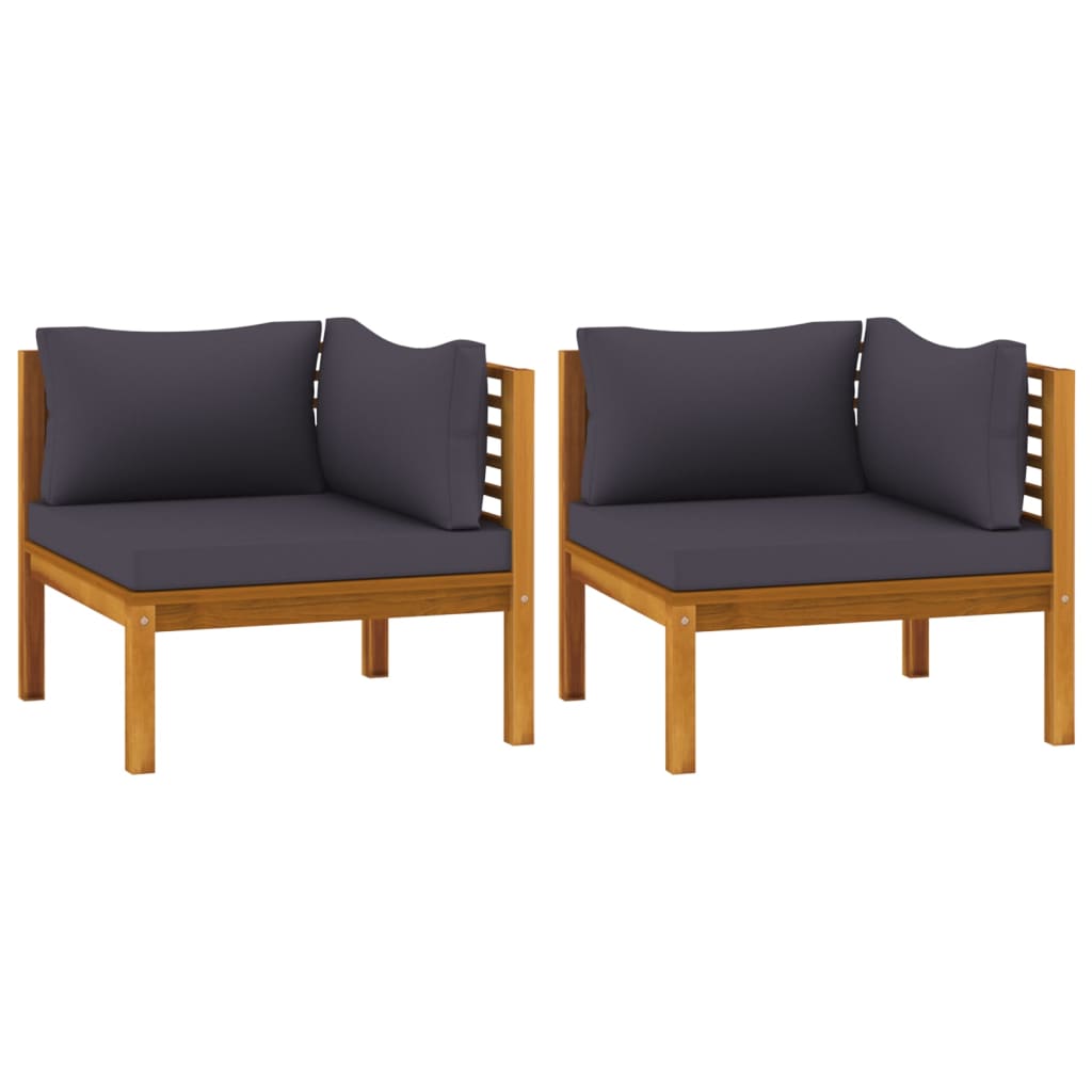 vidaXL Corner Sofas 2 pcs with Dark Gray Cushions Solid Acacia Wood-1