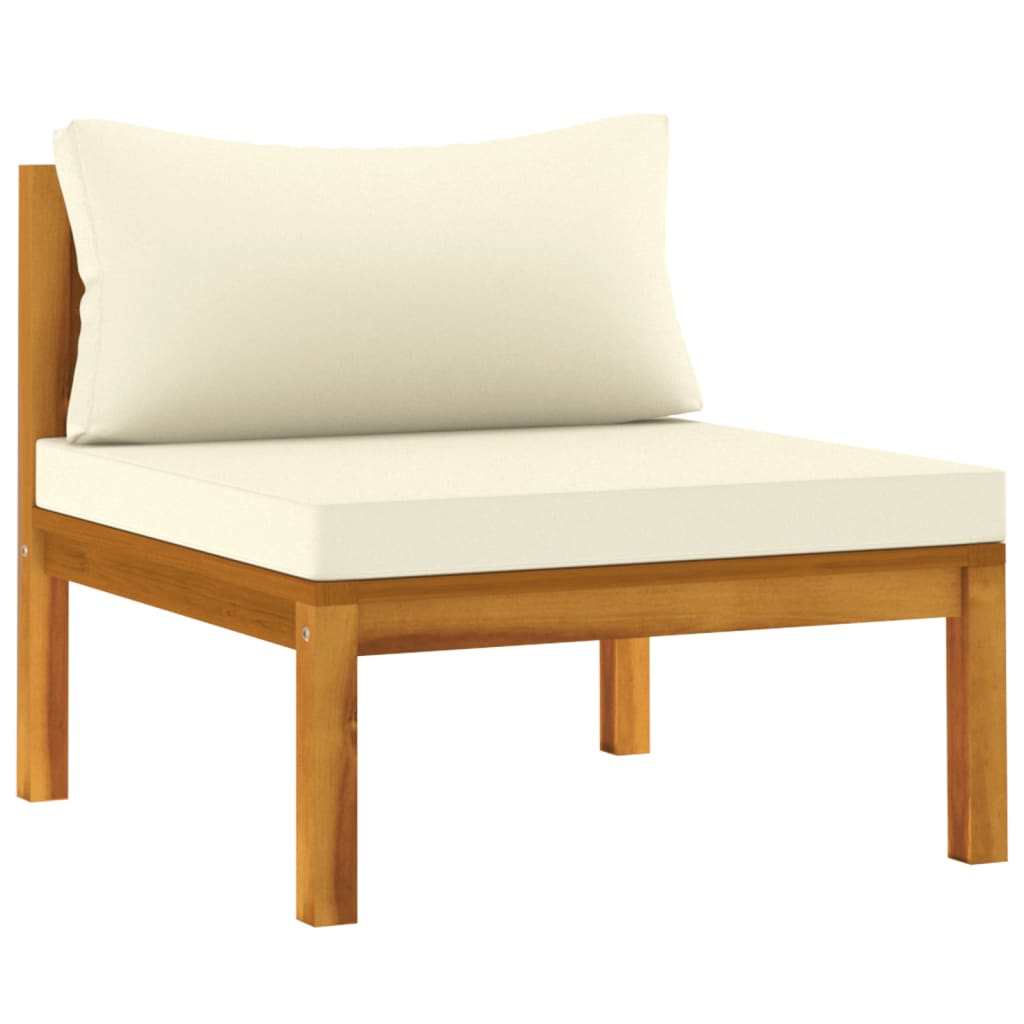 vidaXL 3 Piece Patio Lounge Set with Cream White Cushions Acacia Wood-14