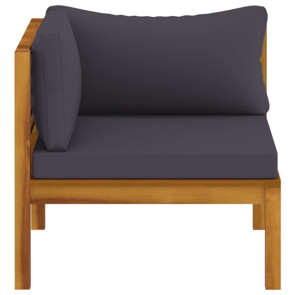 vidaXL Sectional Corner Sofa with Dark Gray Cushions Solid Acacia Wood-2