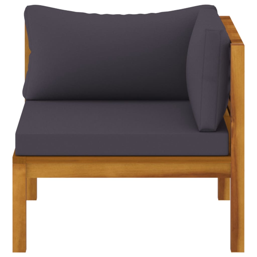 vidaXL Sectional Corner Sofa with Dark Gray Cushions Solid Acacia Wood-3