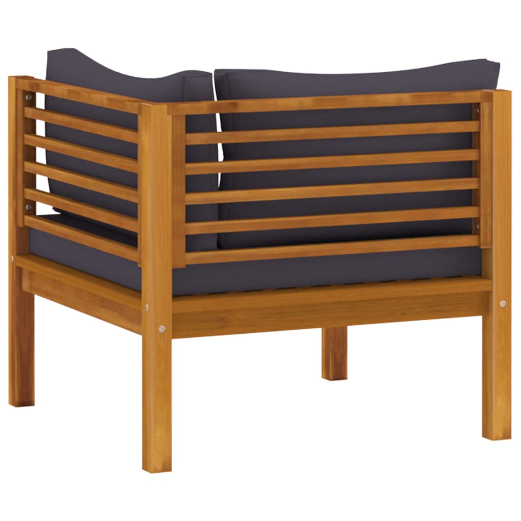 vidaXL Sectional Corner Sofa with Dark Gray Cushions Solid Acacia Wood-4