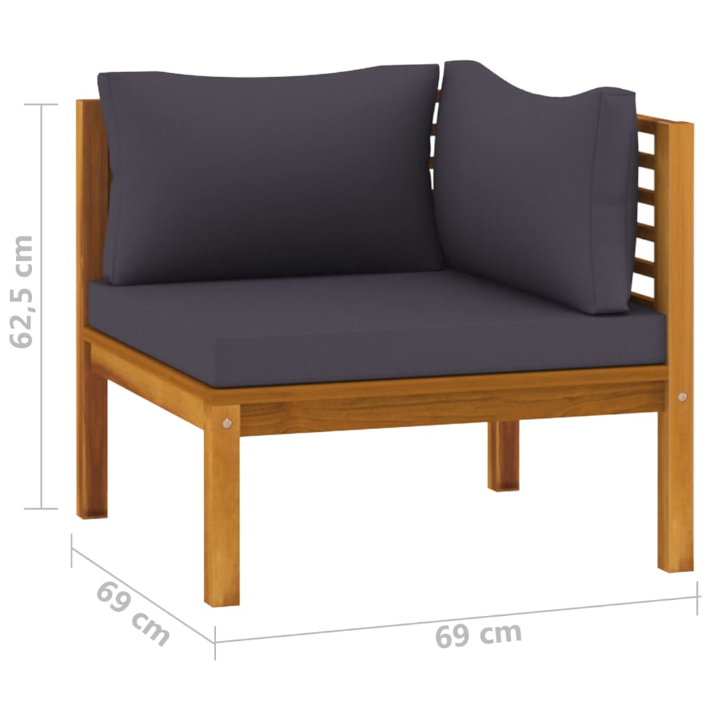 vidaXL Sectional Corner Sofa with Dark Gray Cushions Solid Acacia Wood-6